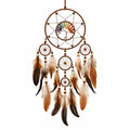 Attrape-rêves 30 x 85 cm en fibres et plumes turquoise blanc suspension décorative tressée