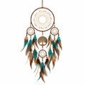 Attrape-rêves 30 x 75 cm en fil textile bleu blanc et beige avec plumes décoration murale suspendue