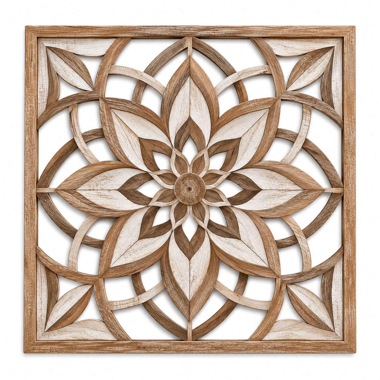 Décoration murale ronde 50 cm en bois naturel arbre ajouré