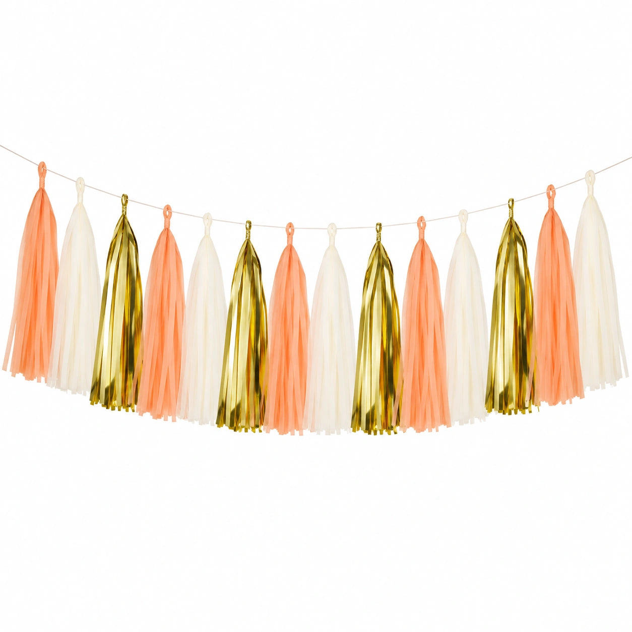 Guirlande à pompons 300 x 35 cm en papier vert crème doré décoration de fête