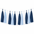 Guirlande décorative 200 cm en papier bleu marine gris blanc argenté à pompons pour fête