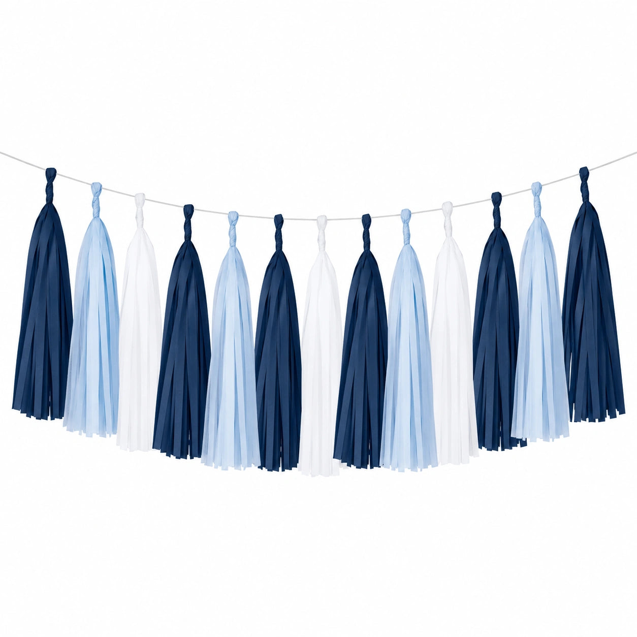 Guirlande décorative 200 cm en papier bleu marine gris blanc argenté à pompons pour fête