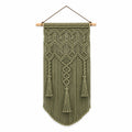Tenture murale macramé 110 x 100 cm coton vert sauge style bohème