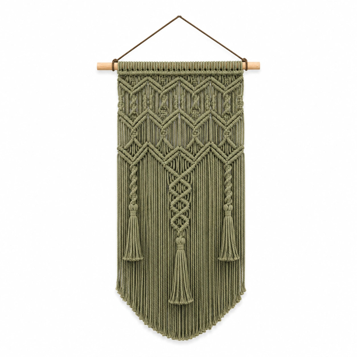 Tenture murale macramé 110 x 100 cm coton vert sauge style bohème