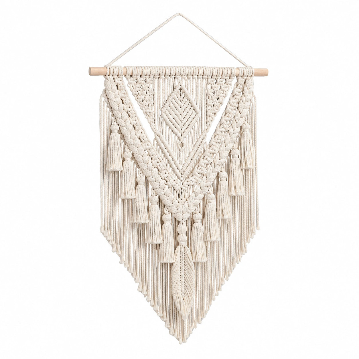 Tenture murale macramé 40 x 90 cm en coton vert sauge style bohème