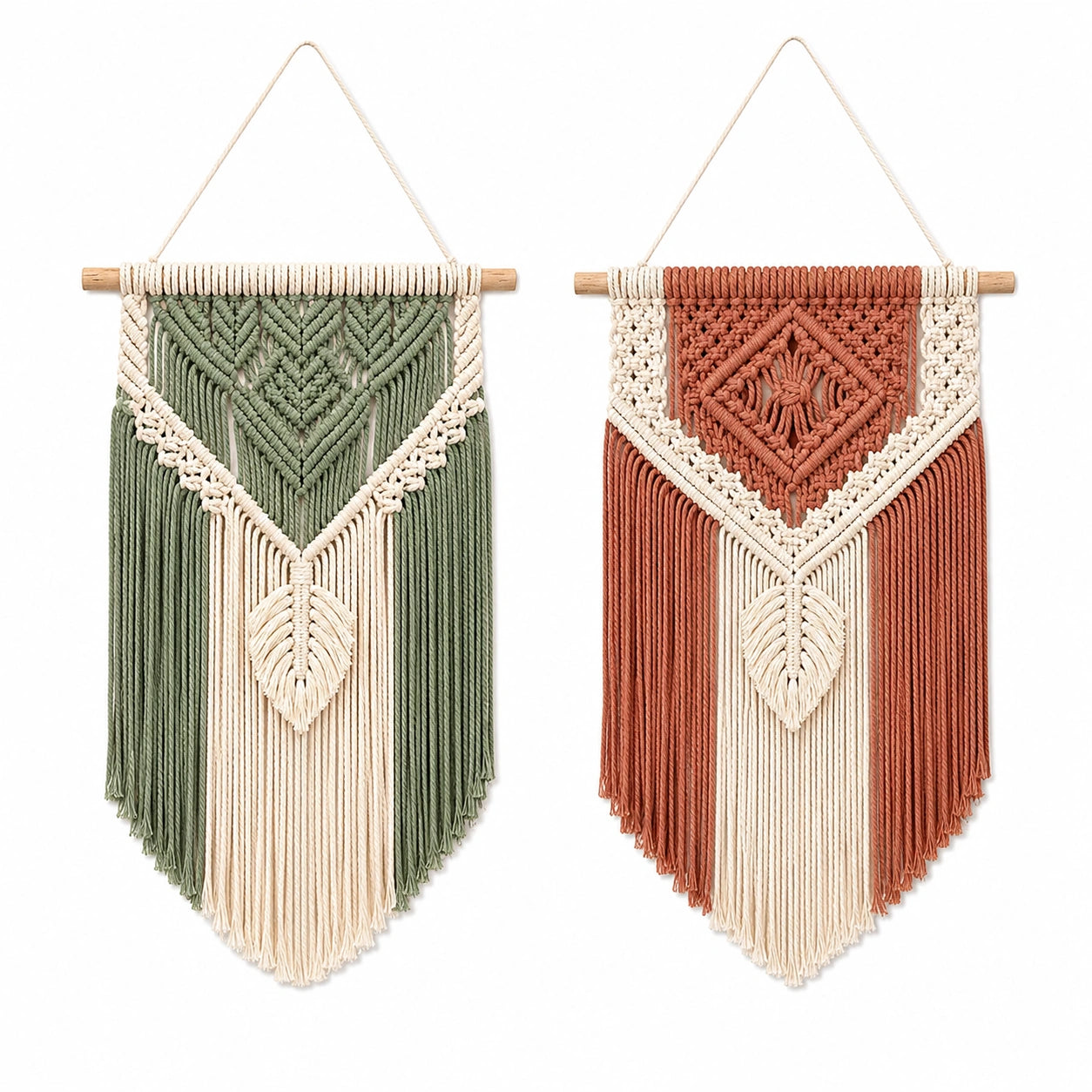 Tenture murale macramé 120 x 90 cm coton vert sauge style bohème