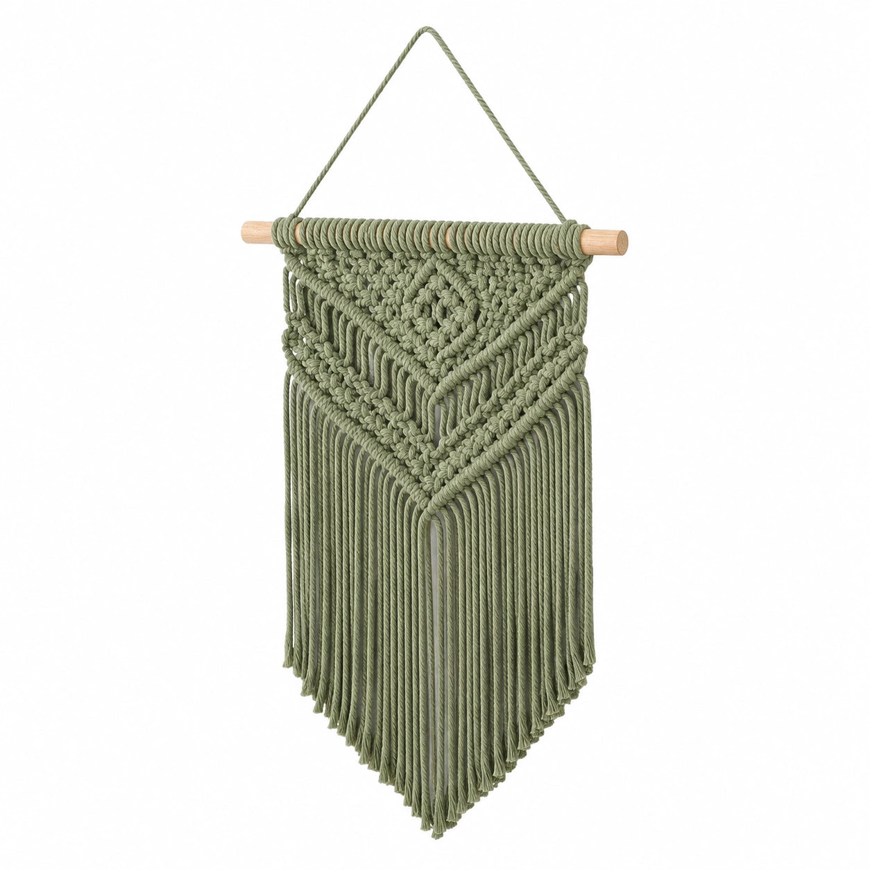 Tapisserie murale en macramé 45 x 80 cm coton vert avec franges décoratives
