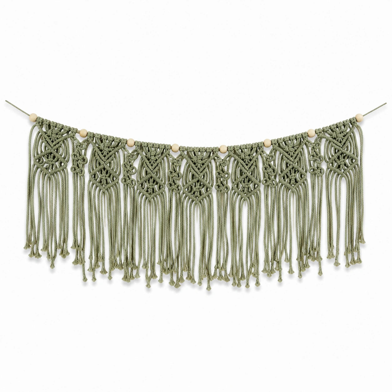 Tenture murale en macramé 100 x 90 cm coton vert style bohème