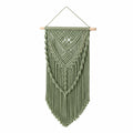 Tenture murale macramé 110 x 90 cm en fibres textiles beige et vert style bohème