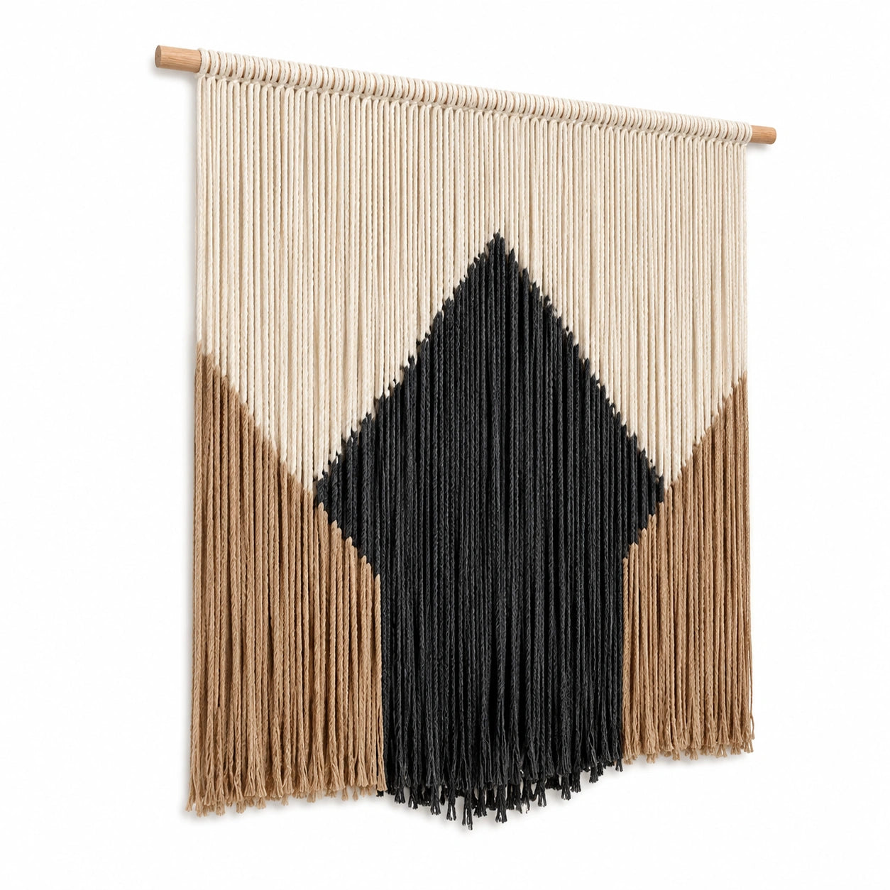 Tenture murale en macramé 100 x 120 cm coton vert olive et écru style bohème