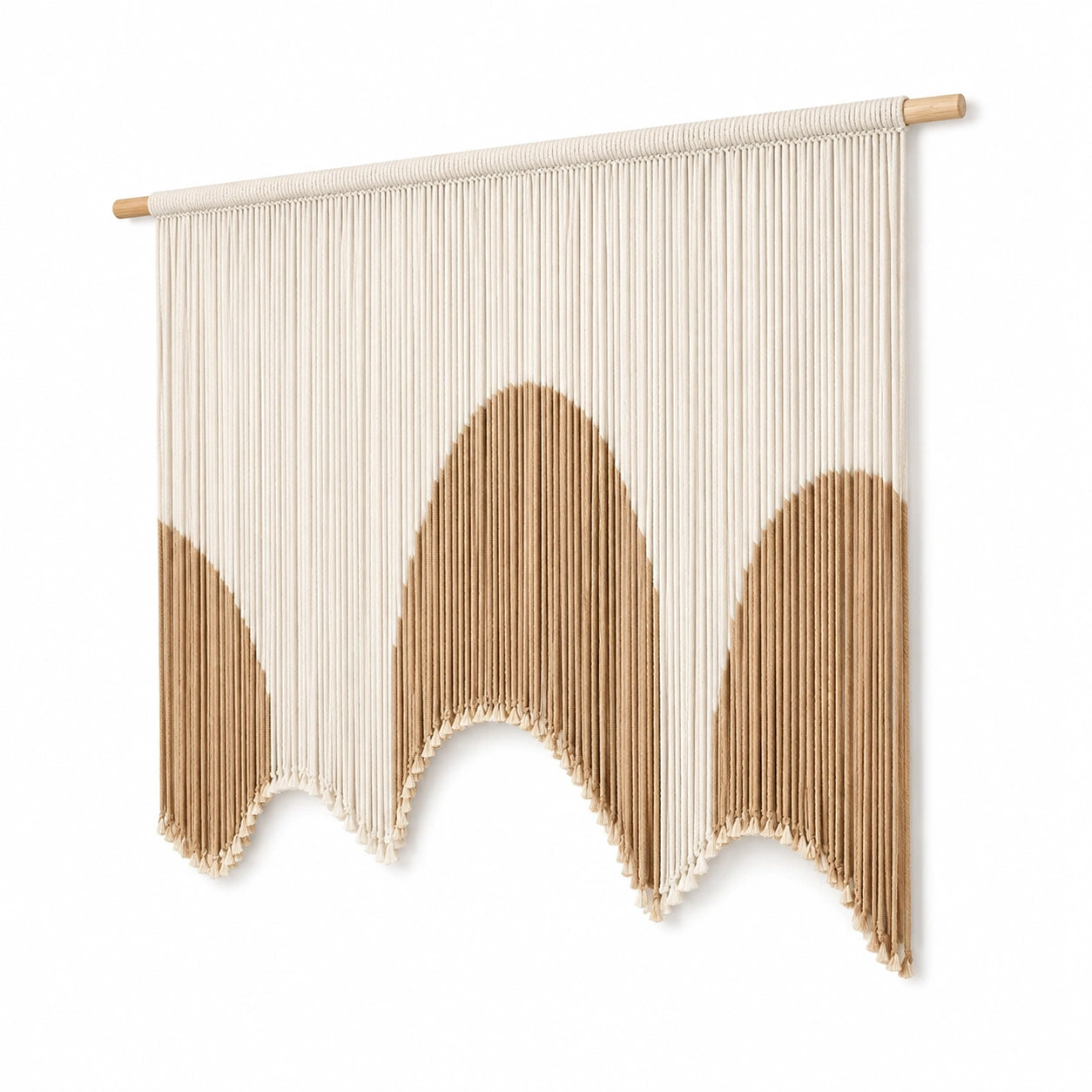 Tenture murale 45 x 70 cm en corde de coton beige terracotta avec barre en bois style bohème