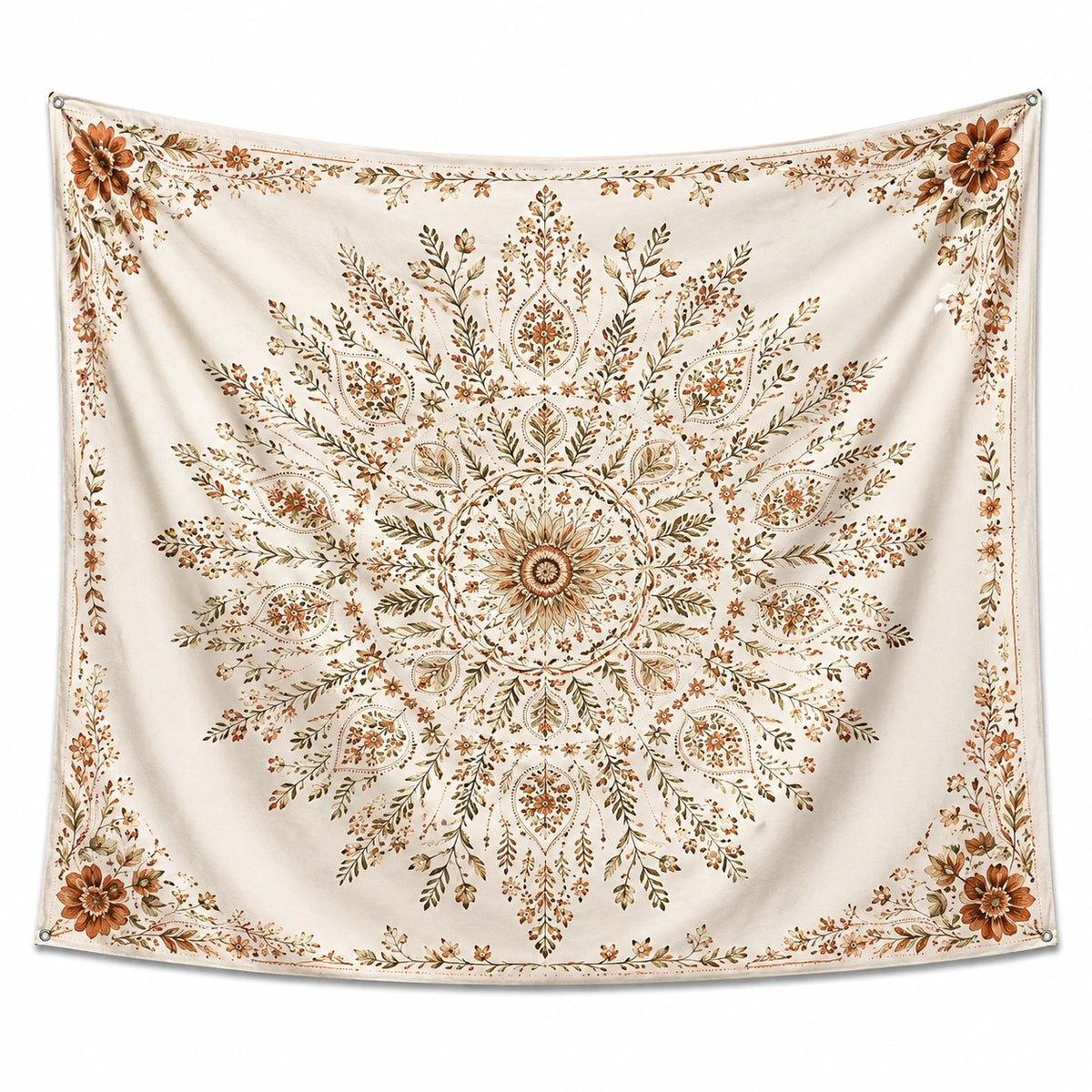 Tapisserie murale 150 x 130 cm en polyester vert sauge motif arbre et phases de lune